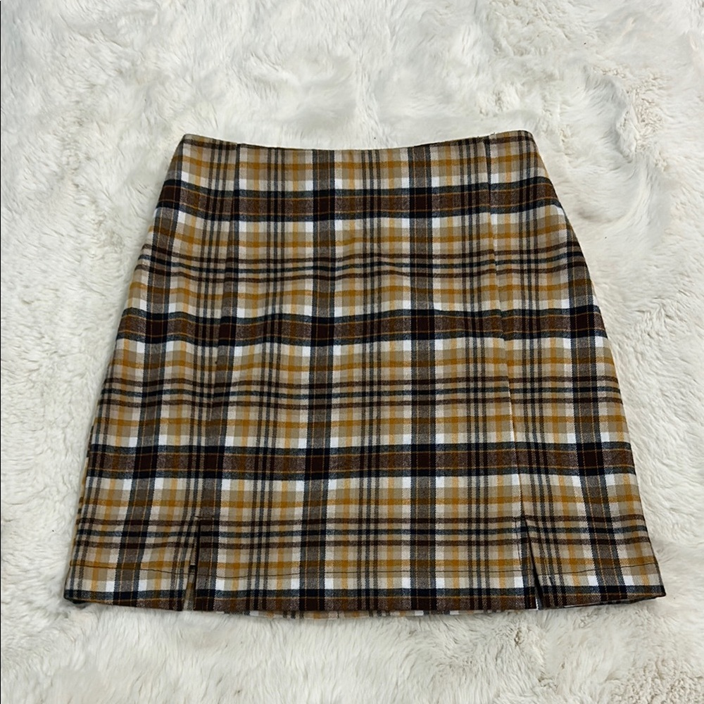 Eyeshadow Plaid A-Line Skirt in Brown and Cream